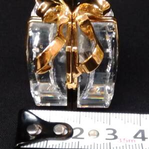 ジャンク スワロフスキー 置き時計 クリスタルガラス ミラー 鏡 プレゼント リボン ゴールド アンティーク インテリア小物 動作不良品の画像5