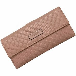 グッチ 二つ折り 長財布 ピンク マイクロシマ 449393 美品 Ｗホック レザー 中古 GUCCI 財布 ダブルホック