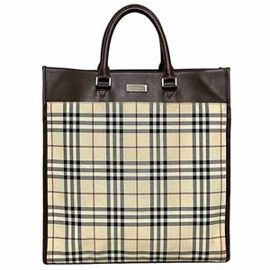 バーバリー トートバッグ ベージュ ブラウン ノバチェック トート チェック キャンバス レザー 中古 BURBERRY