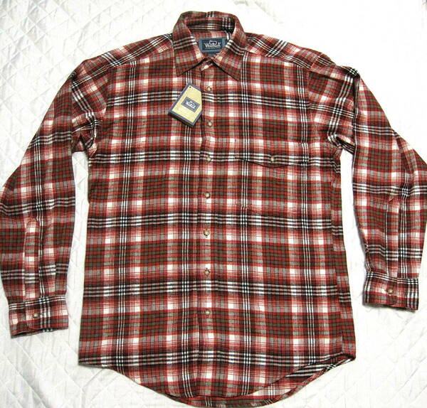 90's ウールリッチ フランネル シャツ WOOLRICH コットン SIZE-M テラコッタ デッドストック ・送料込