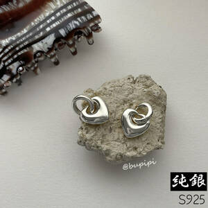 S925 original silver silver earrings metal Heart accessory 2Way on goods swaying lustre feeling glossy lovely 