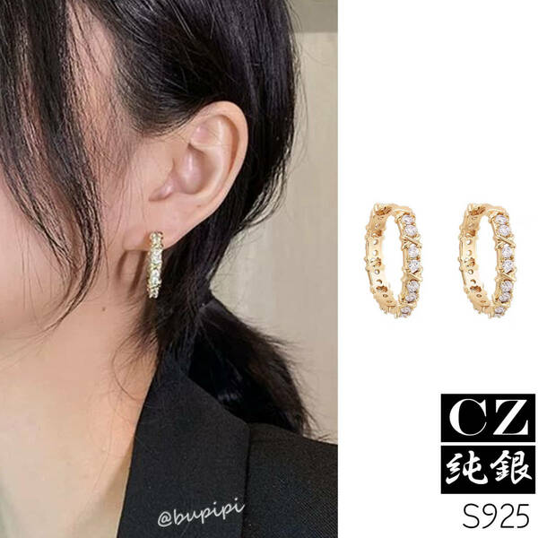 S925 純銀 シルバー ピアス CZ ダイヤ リング アクセサリー 人気 おしゃれ キラキラ 可愛い ゴールド