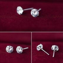 S925 純銀 シルバー ピアス CZ ダイヤ 4mm シンプル ワンポイント 一粒 アクセサリー_画像4