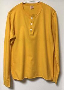 ◆【人気】Healthknit ヘルスニット/ ロングスリーブヘンリーネック Tシャツ Yellow XLサイズ