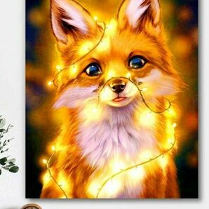 新品ダイヤモンドアート 30×20 可愛い子ぎつね　狐　キツネの赤ちゃん　動物の赤ちゃん　夜景　作成キット