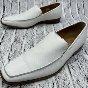 [ прекрасный товар ]INTERESSA Inte resa кожа туфли без застежки Loafer белый EU41.5 мужской 26.5. соответствует натуральная кожа Италия производства кожа обувь casual 