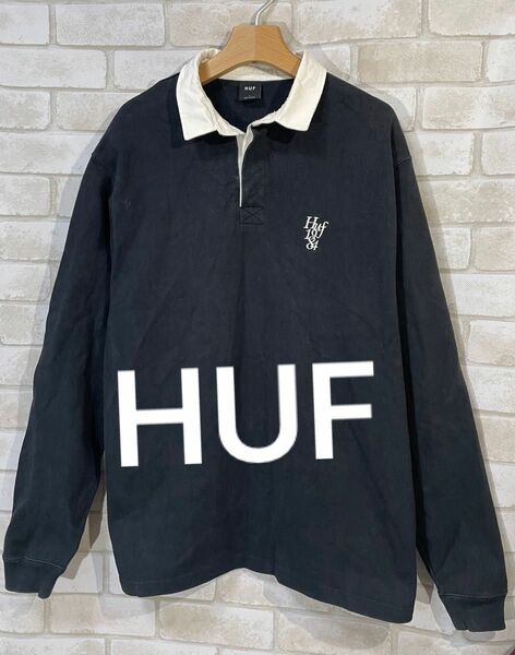 【HUF】ハフ　ワンポイント刺繍ロゴ　ポロシャツ　ロンT