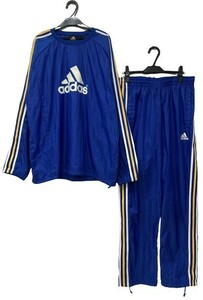 r2_1363 美品 大きいサイズ♪ adidas アディダス サッカー ウィンドブレーカー 上下セット スリーストライプス ブルー 男性用/Оサイズ