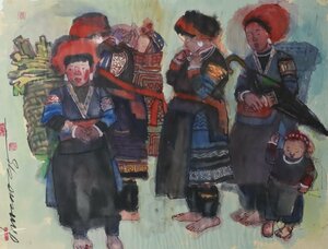 Art hand Auction Watercolor painting, ethnic painting, large framed item 3, signed by artist / China, Korea, Tang Dynasty, Tibet, Mongolia, tribes, Painting, watercolor, Portraits