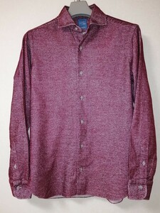 ナポリの名門KITONグループ　バルバ　クルト（BARBA　CULTO）の赤茶系のワイドカラーのシャツ/ヴィンテージ感のあるファブリック
