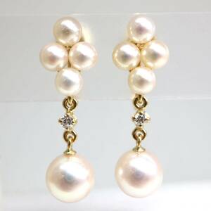 美品!!MIKIMOTO(ミキモト)◆K18アコヤ本真珠/天然ダイヤモンド イヤリング◆O 3.6g diamond パール pearl ジュエリー jewelry EA8/EB6