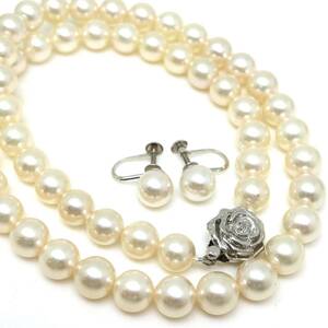 高品質!!◆アコヤ本真珠ネックレス&K14WG イヤリング◆N 39.2g 42.5cm 7.5-8.0mm珠 真珠 pearl necklace DD0/EB7