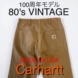 希少 100周年 89年製 Carhartt USA製 VINTAGE 383 ダックパンツ カーハート 80's 80年代 アメリカ製 プライドタグ ワークパンツ ダック地