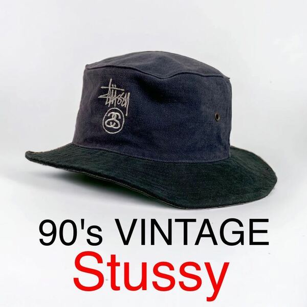 90's VINTAGE stussy ショーンフォント シャネル SSリンク バケットハット 帽子 stussyhats STUSSY 90年代 ビンテージ ステューシー CAP