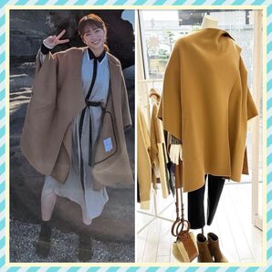 川栄李奈さんドラマ着用 Lallia Mu ラップストール ケープコート ショートコート 秋冬 ラリアムー 2022AW