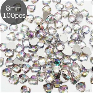 限定5 アクリルストーン (81) ハート オーロラシルバー 8mm 100個 ハンドメイド ビジュー デコパーツ 手芸用品