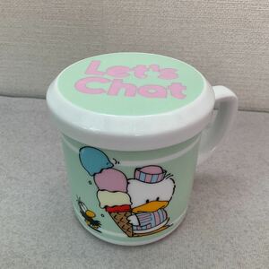 レッツチャット　マグカップ ふたつき　陶器製　セガ　ソニー レトロ　ポップ　雑貨　ファンシー　ペンギン　let's chat 1997 食器　アイス