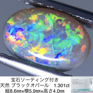 宝石ソーティング付き 天然 ブラックオパール 1.301ct 縦8.6㎜×横5.9㎜×高さ4.0㎜ 2928Y