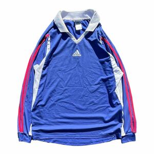 00's adidas アディダス　襟付き　サッカーシャツ/ユニフォーム　長袖　青白　日本代表テイスト　2XLサイズ