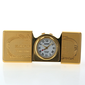 ジッポ ZIPPO ライター型 置時計 クオーツ ホワイト ゴールド 3針式 アラーム付き 【xx】【中古】4000017801700004