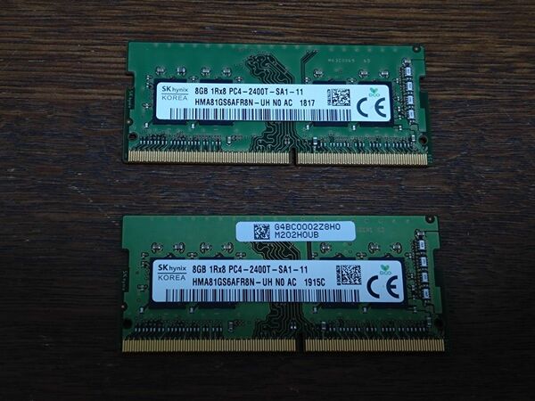 【中古】 SK hynix 8GB 1Rx8 PC4-2400T 2枚　合計16GB