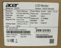 《未開封》acer 27型ワイド IPS 非光沢 ゲーミングディスプレイ VG270《家電・山城店》A1332_画像3