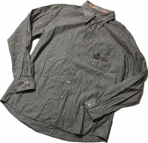 # PIA SPORTS Piasports # Logo embroidery stripe pattern long sleeve button down shirt gray series 4