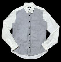 ● HARE ハレ ● フロント 切り替え デザイン ウール 長袖 ボタンシャツ グレー系×オフホワイト S_画像2