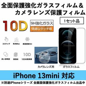 iPhone13mini対応 10D採用全面保護強化ガラスフィルム&背面カメラレンズ用ガラスフィルムセット