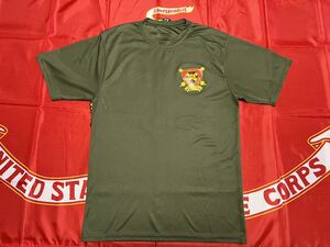 中古　USMC 12TH MARINES HEADQUATERS BATTERY FAR EAST ARTILLERY REGIMENT OKINAWA JAPAN DRI Tシャツ AUGUSTA製　Mサイズ　OD