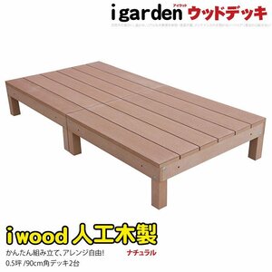 igarden●人工木●アイウッドデッキ オープンタイプ 2点セット 0.5坪●ナチュラル●樹脂製●テラス●バルコニー●ベランダ●DIY●縁台 -2d