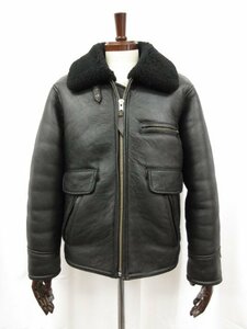 HH 美品【BIG TWIN ビッグツイン】極上肉厚生地 羊革 最高級ムートンジャケット ブルゾン (メンズ) size42 ブラック ●17HR2920●