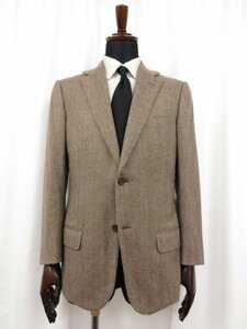 HH超美品【ダンヒル dunhill】BELGRAVIA FIT カシミア100％ 2ボタン ヘリンボーン柄ジャケット (メンズ) size48R 茶系 伊製 ●17HR2923●