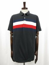 【トミーヒルフィガー TOMMY HILFIGER】 Slim Fit ラインデザイン 半袖ポロシャツ (メンズ) sizeXL ブラック ●29MT4874●_画像1