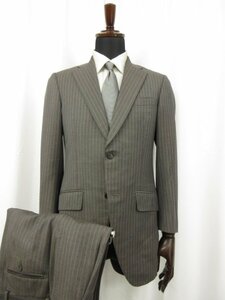 HH【麻布テーラー azabu tailor】 FRATELLI TALLIA DI DELFINO 17.5 Microns 2ボタン スーツ (メンズ) 44A/79 茶系 ストライプ ●27RMS6907