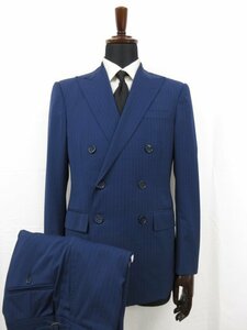 美品 【ラルフローレンブラックレーベル RALPH LAUREN】 ダブル6ボタン スーツ (メンズ) 38-DROP7 ネイビー系 ストライプ 伊製 ●27RMS6926