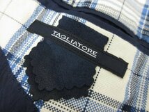 HH 美品【TAGLIATORE タリアトーレ】1SVS22B 麻混 2ボタン チェック柄 アンコンジャケット(メンズ) size42 白系×紺系 伊製 ●17MJ8230●_画像4