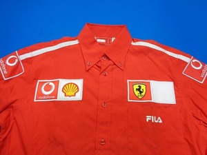 13053■送料込み　新品 FILA FERRARI フィラ フェラーリ ワッペン 付き 長袖 シャツ 赤 vodafone sell サイズ M 検索 選手 支給