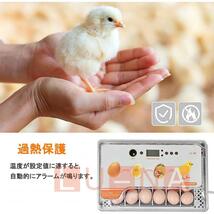 自動孵卵器 インキュベーター 大容量 検卵ライト 入卵20個 自動温度制御 自動水 自動転卵 デジタル表示 警報機能 家庭用 鳥類専用_画像9