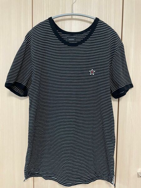 ディーゼル　DIESEL Tシャツ　メンズ　L ボーダー　ブラック