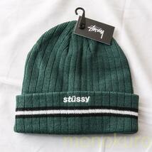 【新品】STUSSY ステューシー ニット帽 ビーニー タグ付き ATHLETIC STRIPED CUFF BEANIE 帽子 ファッション ワッチキャップ GREEN ST12_画像1
