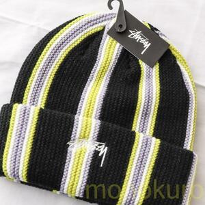 【新品】STUSSY ステューシー ニット帽 ビーニー タグ付き VERTICAL STRIPE CUFF BEANIE 帽子 ワッチキャップ ファッション BLACK ST13