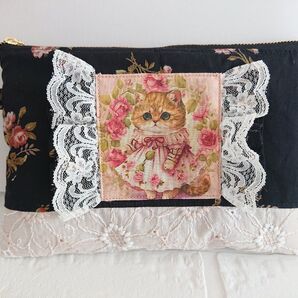 お値下げNo.102 猫ちゃんパネルフワフワもちもちフラットポーチハンドメイド