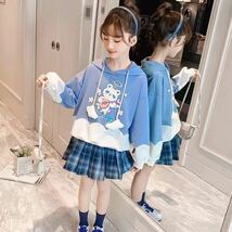 キッズ 子供服 2点セット トップス+スカート 女の子 春秋 ゆったり 可愛い ジュニア フード付き 長袖 薄手 KSFA112（2色110-170）_画像2