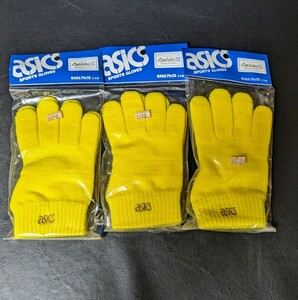  that time thing unused storage goods ASICS SPORTS GLOVES Asics sport glove TZS300 yellow 22~27cm 3 point set present condition goods 