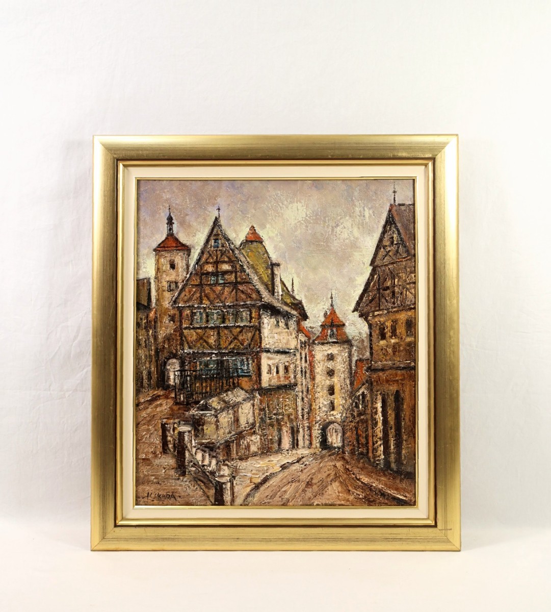 Œuvre authentique de Kenzo Okada Peinture à l'huile Ville fortifiée, Allemagne, Rothenburg Taille de l'image F10 Né dans la préfecture de Gifu Tonalité de couleur intense, Dessiner un paysage de rue de bon goût avec des coups de pinceau puissants 8013, Peinture, Peinture à l'huile, Nature, Peinture de paysage