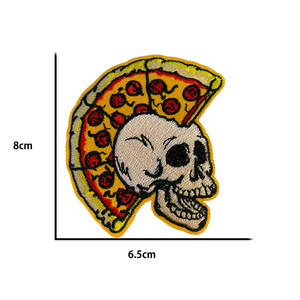 アイロンワッペン ピザ スカル 骸骨 パロディ 1枚 アクセント 飾り ハンドメイド 