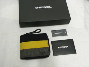  diesel DIESEL* round fastener 2 folded wallet *CORDURA fabric X cow leather black X yellow color X gray metallic ru Logo *X06129 compact purse * new goods genuine article 