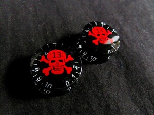 ★髑髏/スカル・デザイン★ スピードノブ／コントロール・ノブ Black-Red◆２個SET ミリサイズ／Gibson レスポールなどに 女性にも人気！