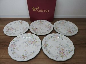 ★☆【送料無料】未使用　MIKASA　ミカサ　大皿　ミート皿　プレート　丸皿　花模様　５客　セット　☆★